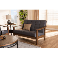 Baxton Studio SW5506-Grey/Walnut-LS Larsen Mid-Century Modern Gray Fabric Upholstered Walnut Wood Loveseat